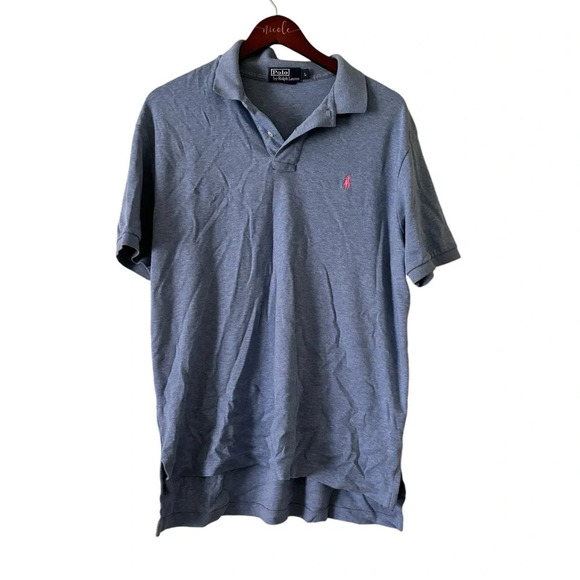 Polo Ralph Lauren Other - POLO RALPH LAUREN Mens Blue Polo with Pink Embroidery Shirt- Size Large